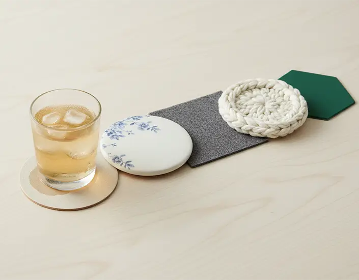 A display of different types of coasters