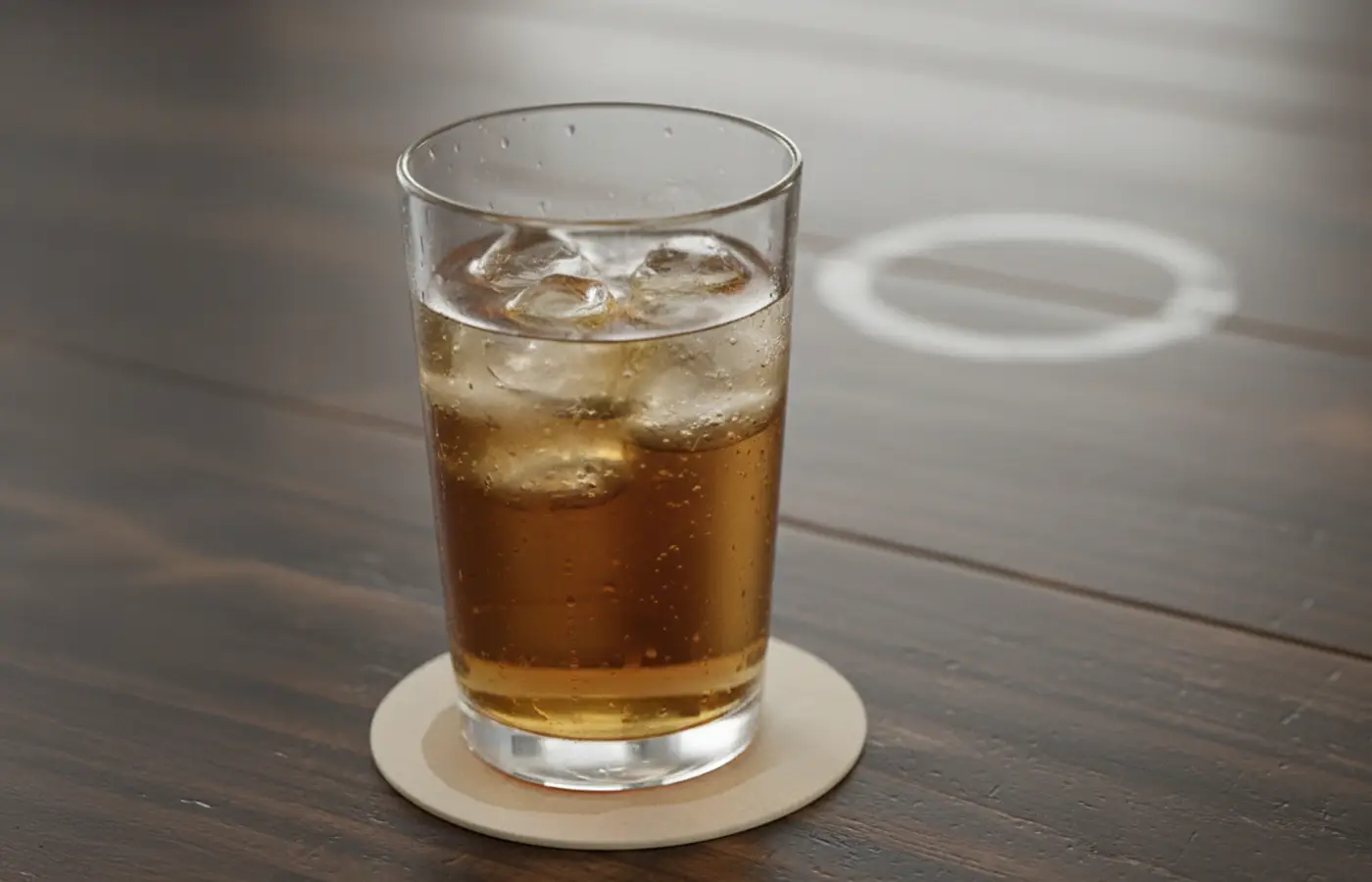 A glass of drink on a coaster
